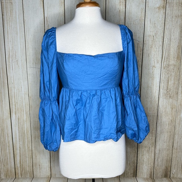 Reformation Jaxley Top Azure Blue Shirt - Picture 2 of 5
